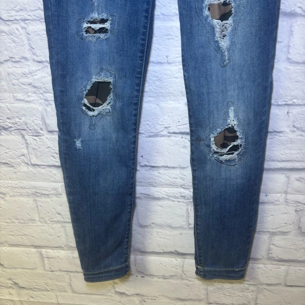 Judy Blue Jeans Womens 7/28 Blue Denim Skinny Distressed Leopard Stretch Pants